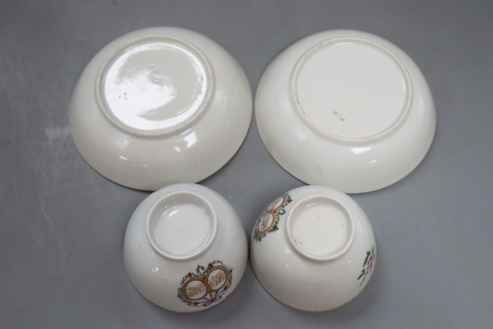 A pair of Chinese export famille teabowls and saucers, Qianlong